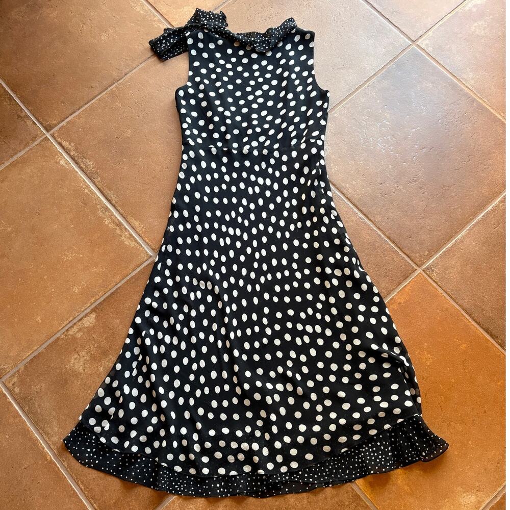 Cynthia Howie Vintage Silk Polka Dot Bias Cut Layered Midi Dress with Tie size 6 - Picture 13 of 13